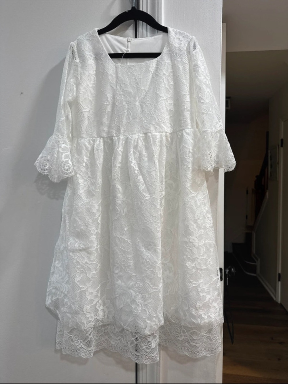 Girls White Lace Dress with Bell Sleeves